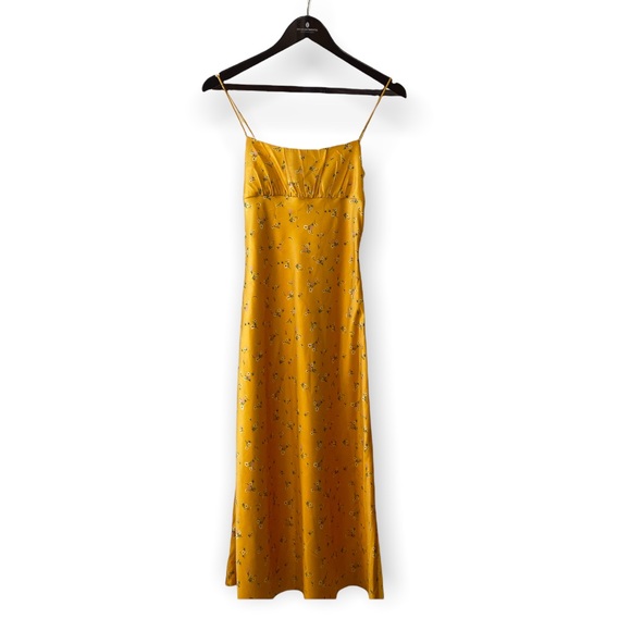 Lulu's | Dresses | Kourt Rachel Yellow Floral Print Satin Midi Dress |  Poshmark